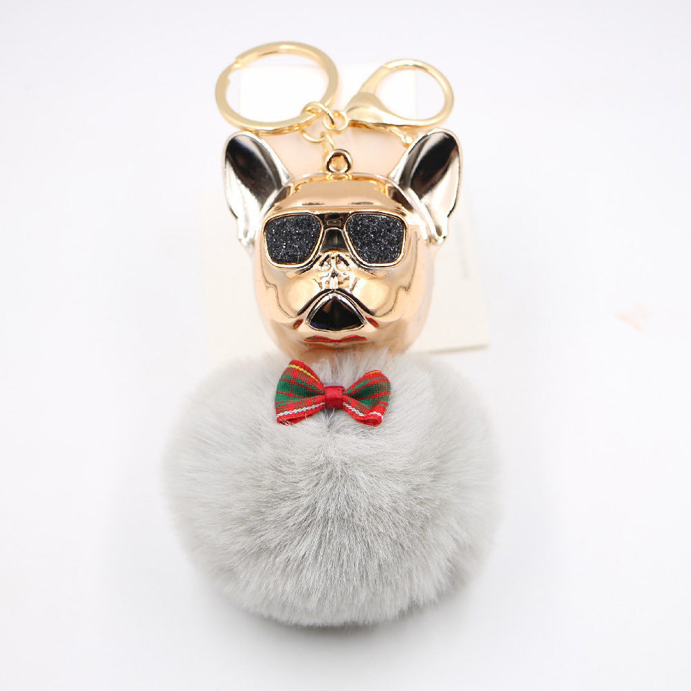 Wholesale New Creative Sunglasses French Dou Plush Ball Keychain